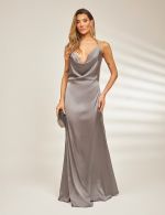 Vestido Longo Cinza em Cetim Isis