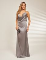 Vestido Longo Cinza em Cetim Isis