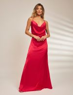 Vestido Longo Cereja em Cetim Isis