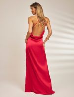 Vestido Longo Cereja em Cetim Isis