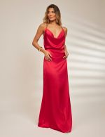 Vestido Longo Cereja em Cetim Isis