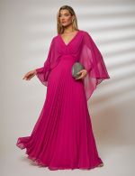 Vestido Longo Fúcsia Plissado Francesca