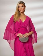 Vestido Longo Fúcsia Plissado Francesca