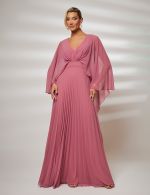 Vestido Longo Rosa Canela Plissado Francesca