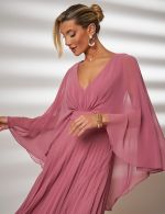 Vestido Longo Rosa Canela Plissado Francesca