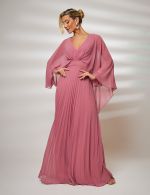 Vestido Longo Rosa Canela Plissado Francesca