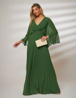 Vestido Longo Verde Oliva Plissado Francesca