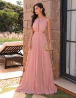 Vestido Longo Rosa Plissado Tassia