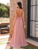 Vestido Longo Rosa Plissado Tassia