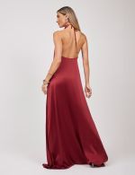 Vestido Longo Marsala em Cetim Ana Clara