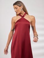Vestido Longo Marsala em Cetim Ana Clara