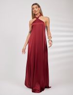 Vestido Longo Marsala em Cetim Ana Clara