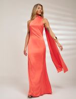 Vestido Longo Coral  em Cetim Milena