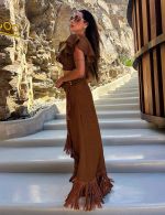 Cojunto Marrom Cropped Saia Helena