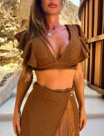 Cojunto Marrom Cropped Saia Helena