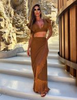 Cojunto Marrom Cropped Saia Helena