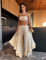 Conjunto Cropped Calça Nude Alice