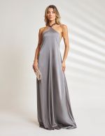 Vestido Longo Cinza em Cetim Ana Clara