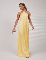 Vestido Longo Amarelo em Cetim Ana Clara