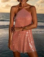 Vestido Curto em Paete Rosa Rita
