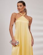Vestido Longo Amarelo em Cetim Ana Clara
