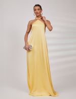 Vestido Longo Amarelo em Cetim Ana Clara