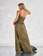 Vestido Longo Verde Oliva em Cetim Junia