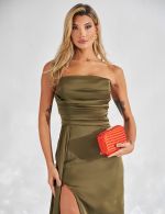 Vestido Longo Verde Oliva em Cetim Junia