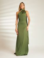 Vestido Longo Verde Oliva em Cetim Milena