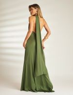 Vestido Longo Verde Oliva em Cetim Milena