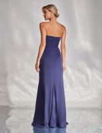 Vestido Longo Azul Marinho em Cetim Junia
