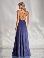 Vestido Longo Azul Marinho em Cetim Chloe