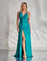 Vestido Longo Verde em Cetim Chloe