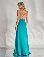 Vestido Longo Verde em Cetim Chloe