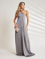 Vestido Longo Cinza em Cetim Ana Clara