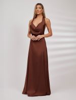 Vestido Longo Marrom em Cetim Lilian
