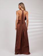 Vestido Longo Marrom em Cetim Lilian
