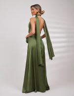 Vestido Longo Verde Oliva em Cetim Lilian
