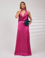 Vestido Longo Fucsia em Cetim Lilian