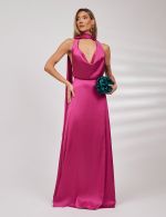 Vestido Longo Fucsia em Cetim Lilian