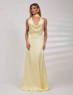 Vestido Longo Amarelo em Cetim Lilian