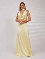 Vestido Longo Amarelo em Cetim Lilian