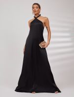 Vestido Longo Preto em Cetim Ana Clara