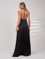 Vestido Longo Preto em Cetim Ana Clara