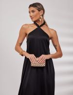 Vestido Longo Preto em Cetim Ana Clara