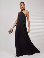 Vestido Longo Preto em Cetim Ana Clara