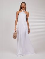 Vestido Longo Branco em Cetim Ana Clara