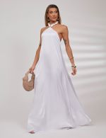 Vestido Longo Branco em Cetim Ana Clara
