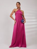 Vestido Longo Fucsia em Cetim Ana Clara