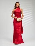 Vestido Longo Vermelho em Cetim Milena